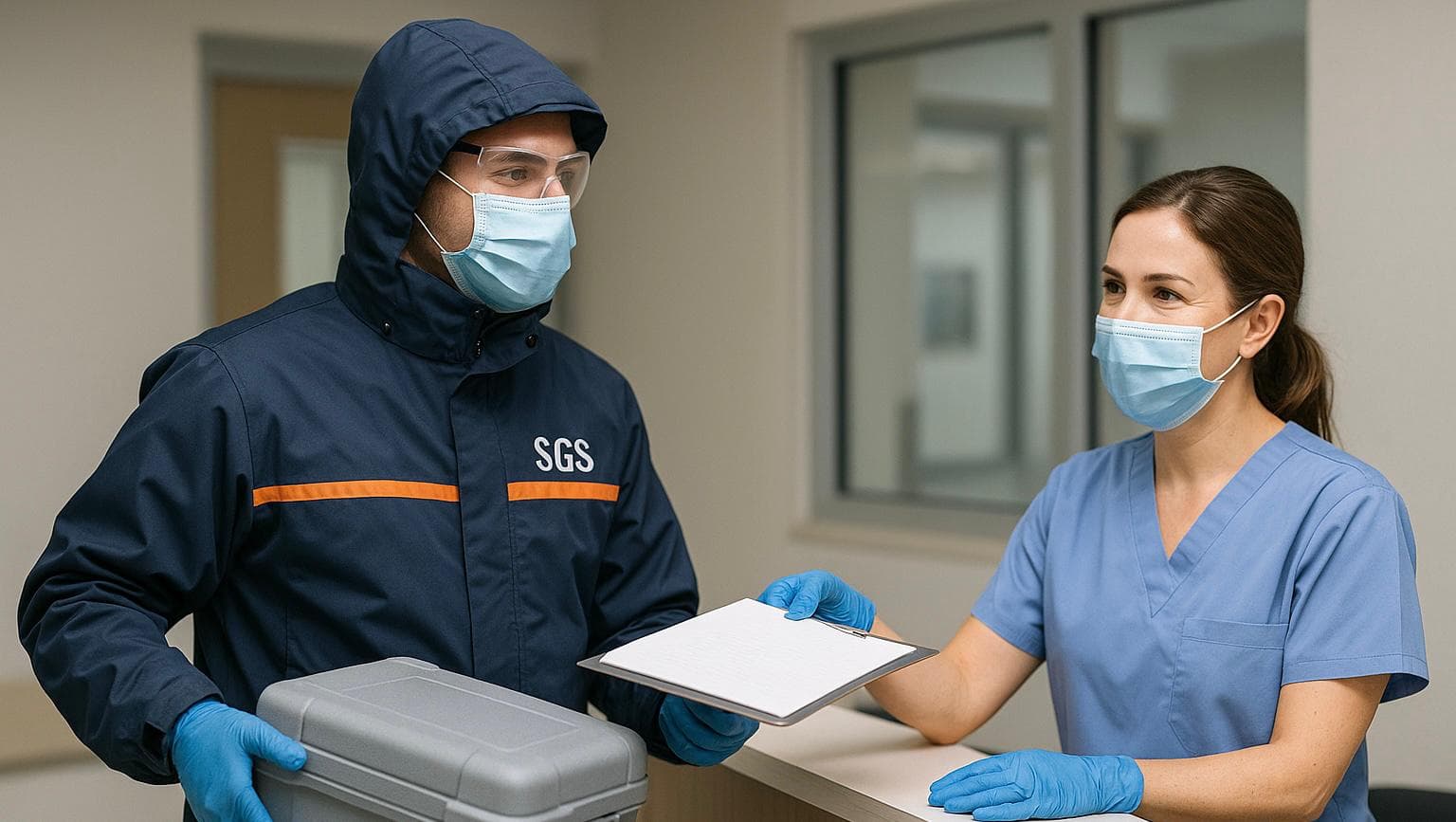 SGS medical courier delivering critical healthcare supplies to hospital staff in Chicago